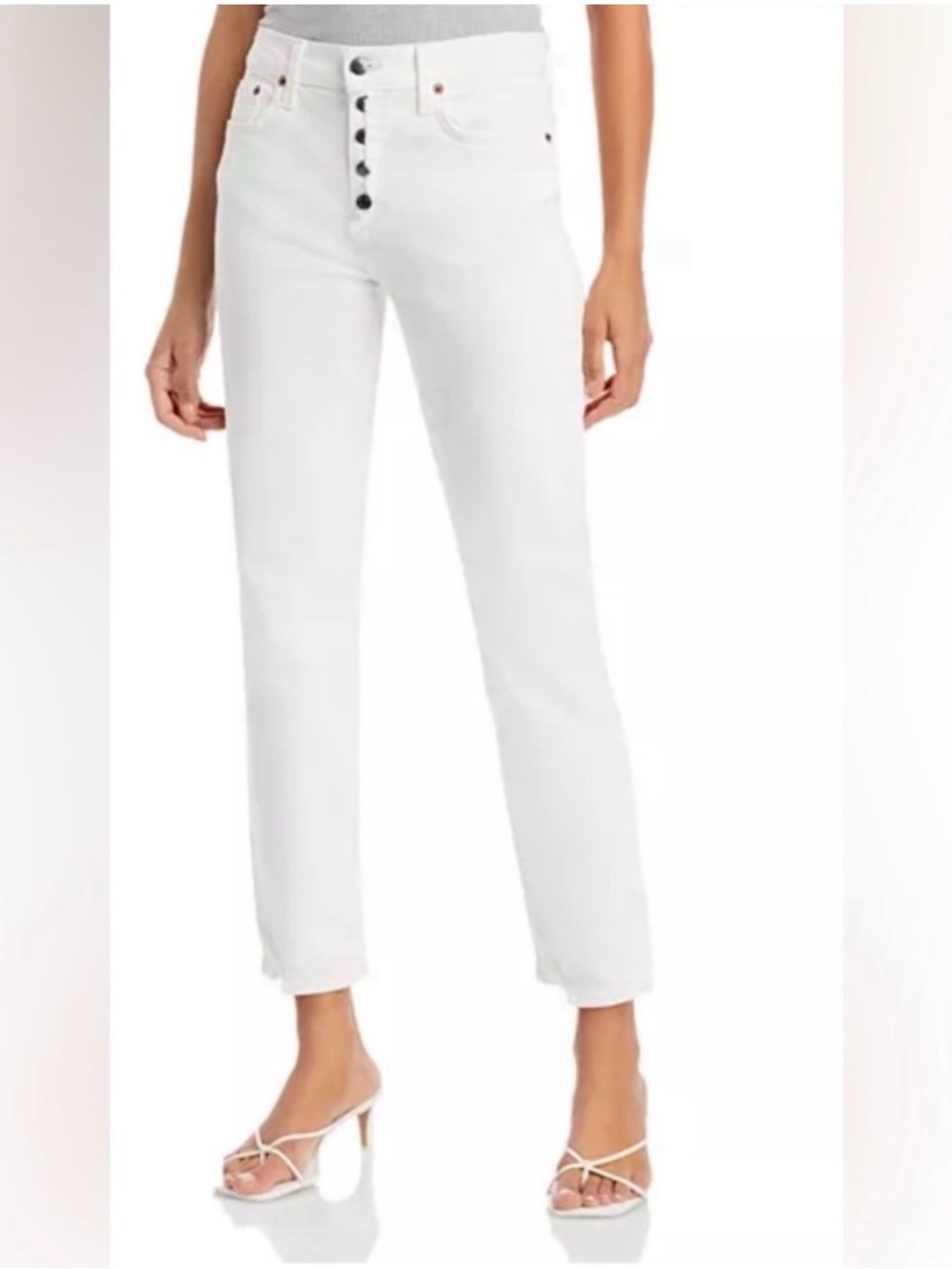 pistola White High-Rise Button-Fly Raw Hem Jeans